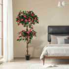 Costway 140 CM Artificial Bougainvillea Tree with 252 Flowers and 630 Leaves and Real Wood Trunk