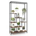 Costway 6-tier Tall Plant Stand with 10 Hanging Hooks and Wire Shelf for Multiple Plants-Rustic Brown