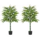Costway 125 CM Artificial Bamboo Tree Set of 2 with Plastic Nursery Pot and Adjustable Branches