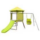 Costway 4-in-1 Swing Set with Height Adjustable Baby Seat, Metal Stand and Ground Stakes-Green