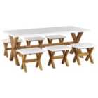 Beliani Garden Dining Set With Stools 6 Seater Olbia Concrete White