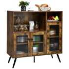 Costway Industrial Wooden Kitchen Storage Cabinet with Tempered Glass Doors-Brown