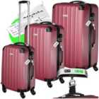 Tectake Suitcases Set Of 3 Red - Scale, Luggage Tag, Lock Included, Swivel Wheels