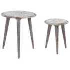 Beliani Set of 2 Side Tables BARJU Mango Wood White