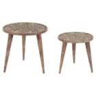 Beliani Set of 2 Side Tables RANJA Mango Wood Dark Brown