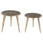Beliani Set of 2 Side Tables SHARMA Mango Wood Brown/ Black