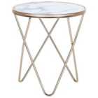 Beliani Side Table MERIDIAN Tempered Glass Marble/ Gold