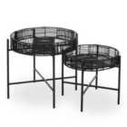 Interiors by Premier Batu Set Of 2 Black Rattan Side Tables