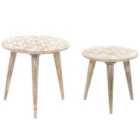 Beliani Set of 2 Side Tables HURSI Mango Wood Brown/ White