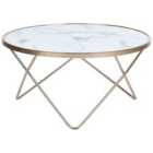 Beliani Coffee Table MERIDIAN Tempered Glass Marble/ Gold