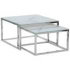 Beliani Set of 2 Coffee Tables BREA Tempered Glass White Marble