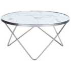 Beliani Coffee Table MERIDIAN Tempered Glass Marble/ Silver