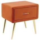 Beliani 1 Drawer Bedside Table FLAYAT Velvet Orange