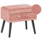 Beliani 1 Drawer Bedside Table EUROSTAR Corduroy Pink