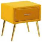 Beliani 1 Drawer Bedside Table FLAYAT Velvet Mustard