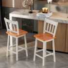 Costway Set of 2 97cm Swivel Rubber Wood Bar Stools with Backrest and Footrest-White