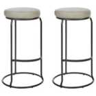 Beliani Set Of 2 Bar Stools Morton Velvet Orange