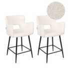 Beliani Set Of 2 Bar Chairs Emery Boucle White