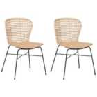 Beliani Set Of 2 Bar Chairs Cassita Rattan Black