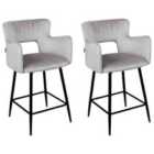 Beliani Set Of 2 Bar Chairs Sanilac Velvet Cream