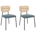 Beliani Set Of 2 Bar Chairs Mayetta Rattan Dark Green