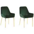 Beliani Set Of 2 Dining Chairs Augusta Velvet Mustard