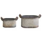 Beliani Set Of 2 Plant Pots Tulipe Metal 31/41cm Grey