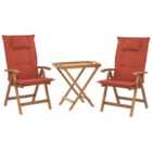Beliani Bistro Set With Cushions Folding Java Wood Dark Red