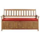 Beliani Garden Bench With Cushion Sovana 160cm With Storage Acacia Wood Red