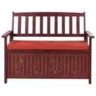 Beliani Garden Bench With Cushion Sovana 120cm With Storage Acacia Wood Red