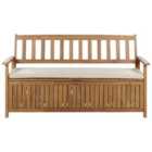 Beliani Garden Bench With Cushion Sovana 160cm With Storage Acacia Wood Taupe
