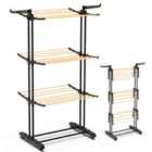 Vounot Airer Clothes Drying Rack - 3 Tier Foldable Stainless Steel - Wood Look