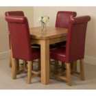 Thats Furniture Richmond 90cm - 150cm Square Oak Extending Dining Table and 4 Chairs Dining Set with Washington Leather Chairs - Burgundy