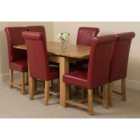 Thats Furniture Richmond 90cm - 150cm Square Oak Extending Dining Table and 6 Chairs Dining Set with Washington Leather Chairs - Burgundy