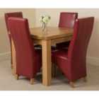 Thats Furniture Richmond 90cm - 150cm Square Oak Extending Dining Table and 4 Chairs Dining Set with Lola Leather Chairs - Burgundy