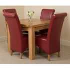 Thats Furniture Richmond 90cm - 150cm Square Oak Extending Dining Table and 4 Chairs Dining Set with Montana Leather Chairs - Burgundy