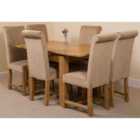 Thats Furniture Richmond 90cm - 150cm Square Oak Extending Dining Table and 6 Chairs Dining Set with Washington Fabric Chairs - Beige