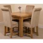 Thats Furniture Richmond 90cm - 150cm Square Oak Extending Dining Table and 4 Chairs Dining Set with Washington Fabric Chairs - Beige