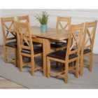 Thats Furniture Richmond 90cm - 150cm Square Oak Extending Dining Table and 6 Chairs Dining Set with Berkeley Leather Chairs - Brown