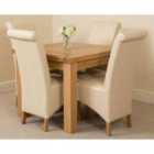 Thats Furniture Richmond 90cm - 150cm Square Oak Extending Dining Table and 4 Chairs Dining Set with Montana Leather Chairs - Ivory