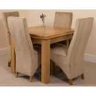 Thats Furniture Richmond 90cm - 150cm Square Oak Extending Dining Table and 4 Chairs Dining Set with Lola Fabric Chairs - Beige