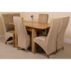 Thats Furniture Richmond 90cm - 150cm Square Oak Extending Dining Table and 6 Chairs Dining Set with Lola Fabric Chairs - Beige