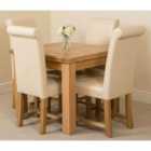 Thats Furniture Richmond 90cm - 150cm Square Oak Extending Dining Table and 4 Chairs Dining Set with Washington Leather Chairs - Ivory