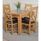 Thats Furniture Richmond 90cm - 150cm Square Oak Extending Dining Table and 4 Chairs Dining Set with Berkeley Leather Chairs - Brown