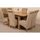 Thats Furniture Richmond 90cm - 150cm Square Oak Extending Dining Table and 6 Chairs Dining Set with Montana Fabric Chairs - Beige