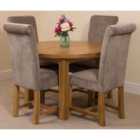 Thats Furniture Edmonton 110 - 140 cm Oak Extendable Round Dining Table and 4 Chairs Dining Set with Washington Fabric Chairs - Grey