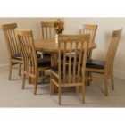 Thats Furniture Edmonton 110 - 140 cm Oak Extendable Round Dining Table and 6 Chairs Dining Set with Harvard Chairs - Brown