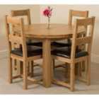 Thats Furniture Edmonton 110 - 140 cm Oak Extendable Round Dining Table and 4 Chairs Dining Set with Lincoln Chairs - Brown