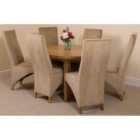 Thats Furniture Edmonton 110 - 140 cm Oak Extendable Round Dining Table and 6 Chairs Dining Set with Lola Fabric Chairs - Beige