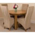 Thats Furniture Edmonton 110 - 140 cm Oak Extendable Round Dining Table and 4 Chairs Dining Set with Lola Fabric Chairs - Beige